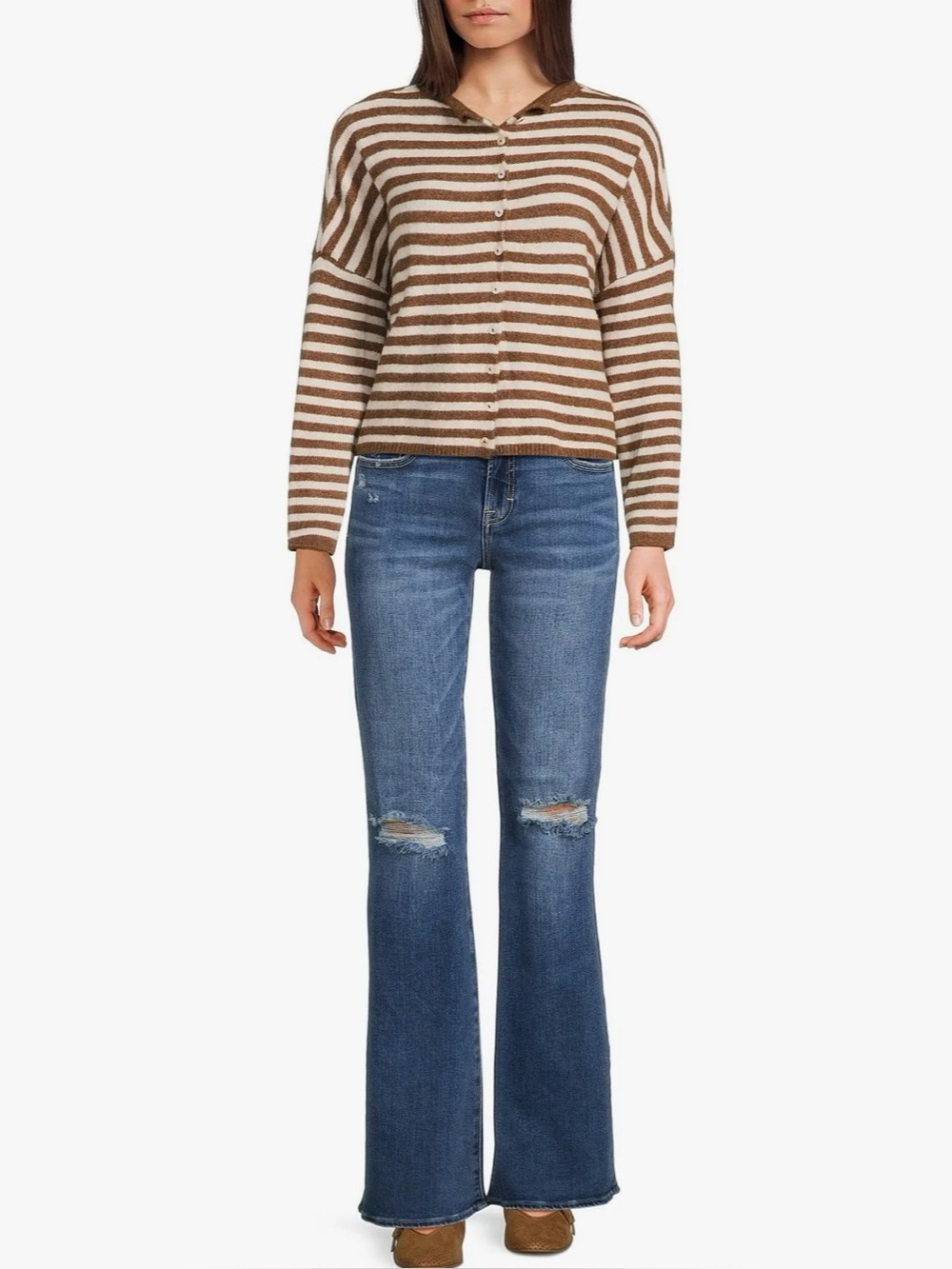 Things Between Cream and Brown Striped Button-Front Cardigan